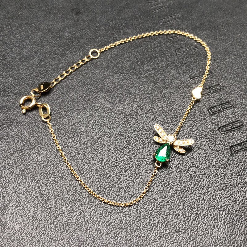 黄18K金祖母绿蜜蜂手链0.438ct