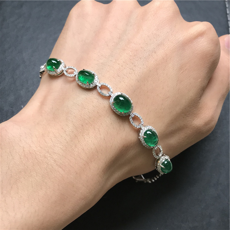 白18K金祖母绿手链10.19ct/5p