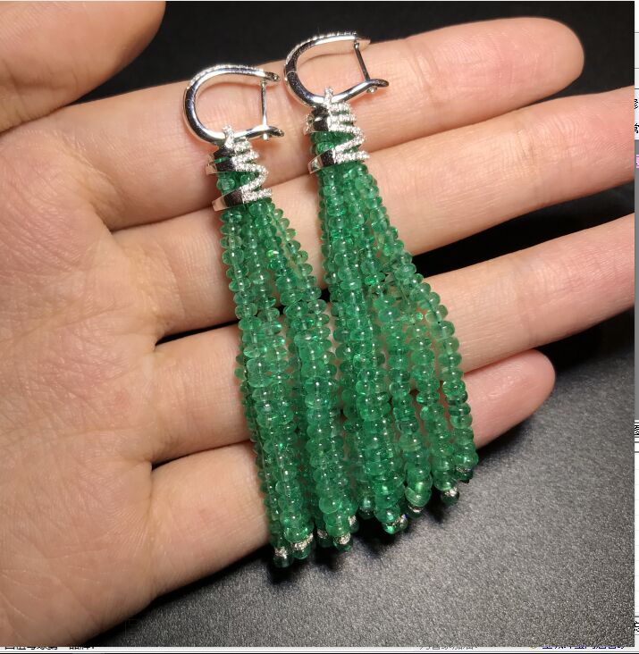 白18K金祖母绿耳钉41.4610ct