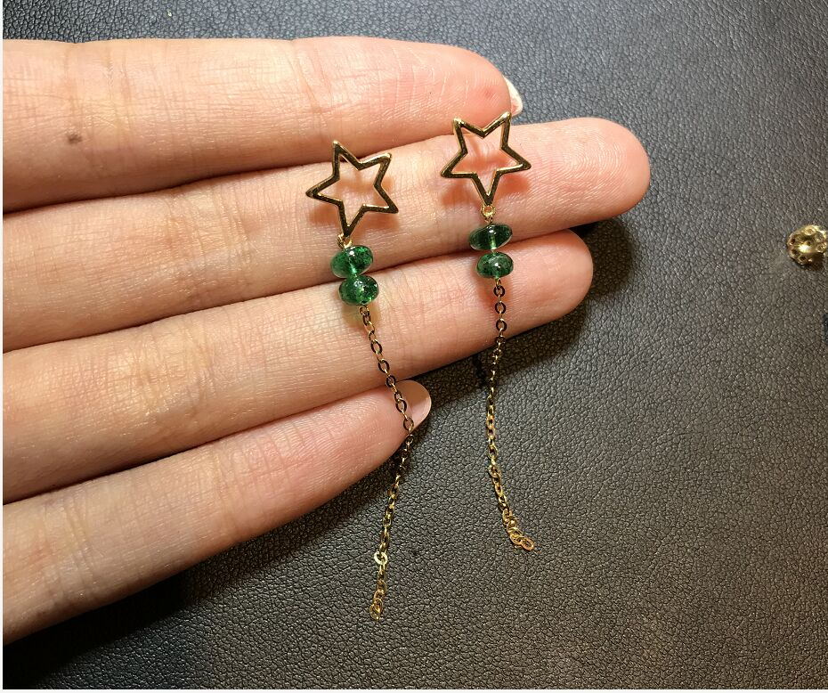 黄18K金祖母绿耳钉0.8240ct
