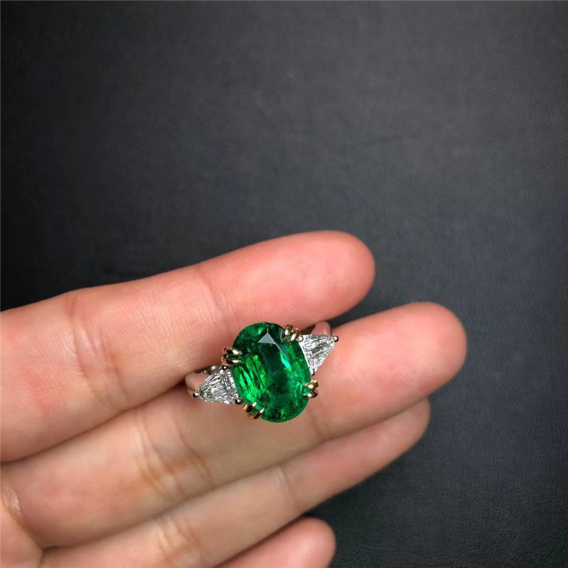 白18K金祖母绿钻戒3.65ct   天然祖母绿戒指