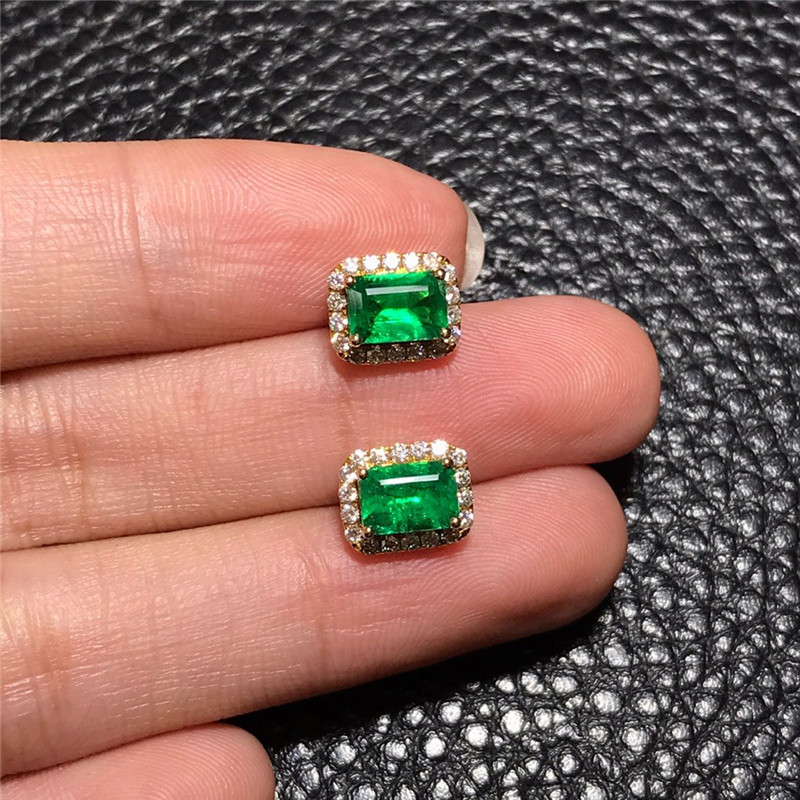 黄18K金祖母绿耳钉1.657ct/2p