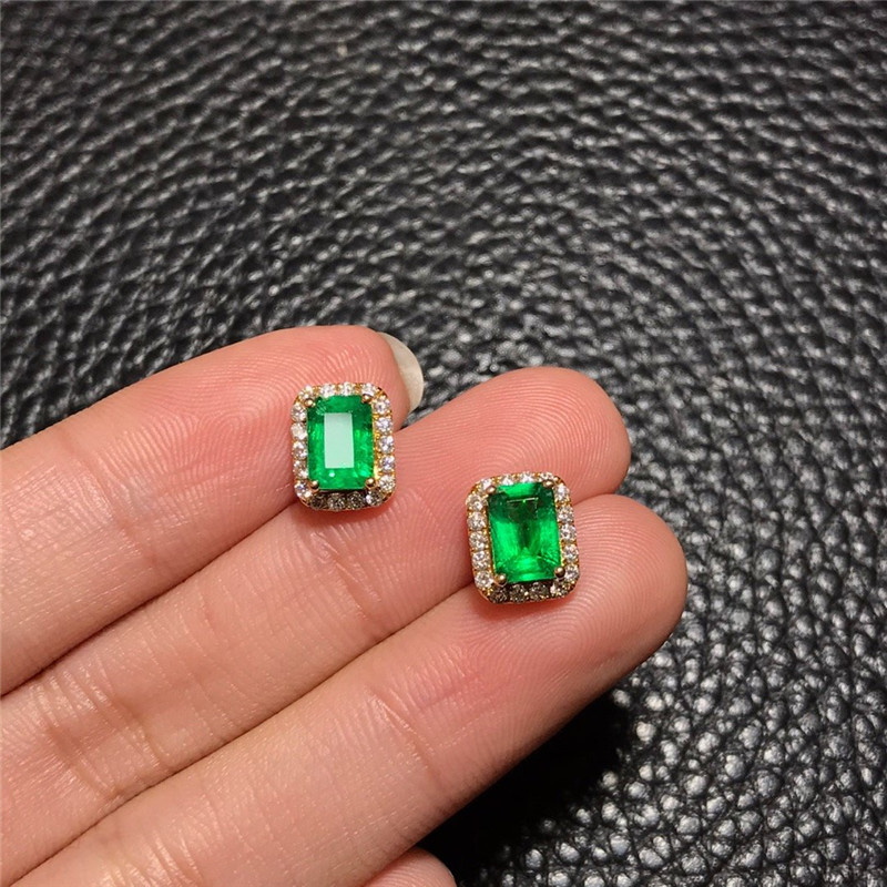 黄18K金祖母绿耳钉1.657ct/2p
