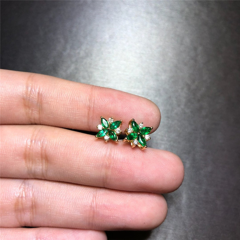 黄18K金祖母绿耳钉0.5320ct