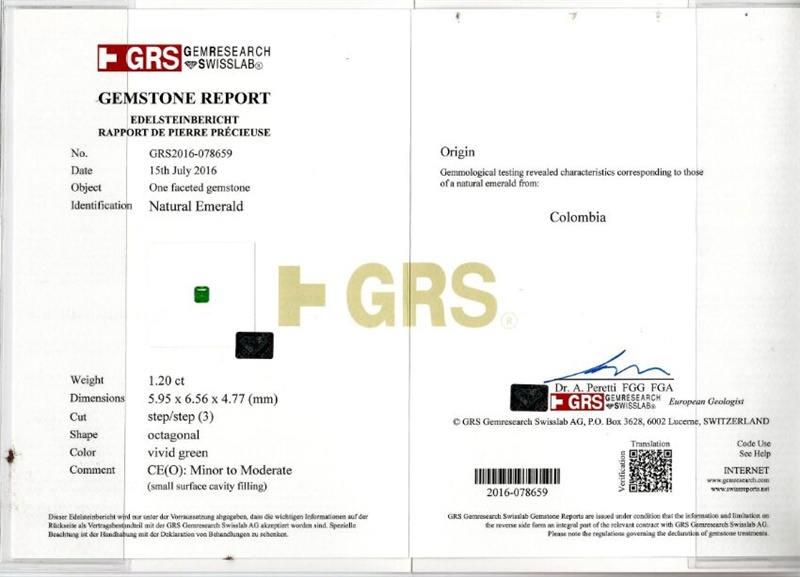 哥伦比亚 祖母绿裸石1.2克拉 GRS vivid green Minor to Moderate