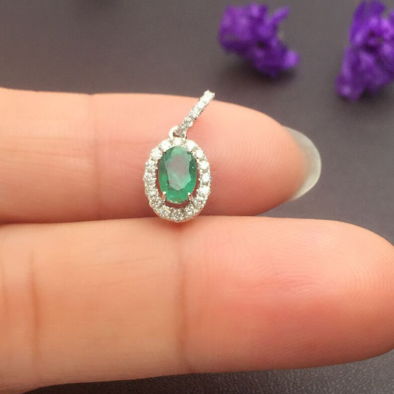 白18K金祖母绿钻坠0.436ct