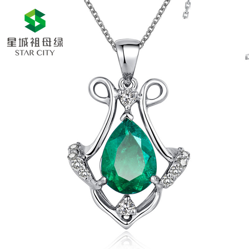 白18K祖母绿钻坠1.381ct