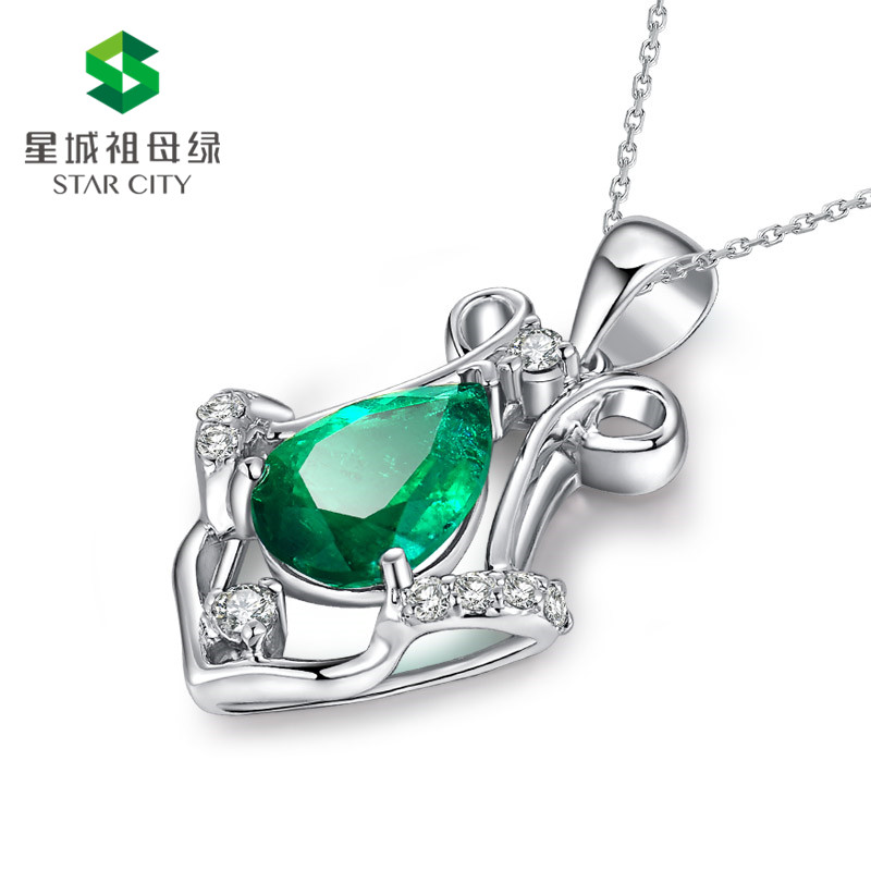 白18K祖母绿钻坠1.381ct
