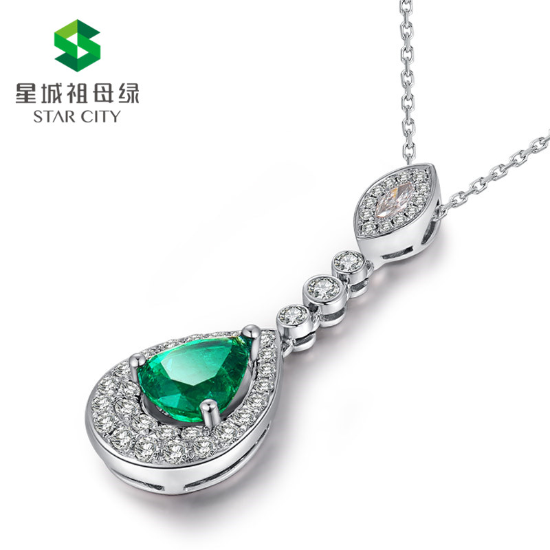 白18K祖母绿钻坠1.443ct