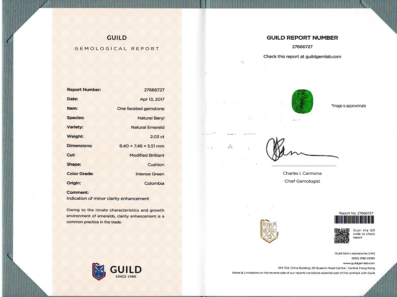 垫型祖母绿裸石2.03ct  哥伦比亚  MEDIUM GREEN
