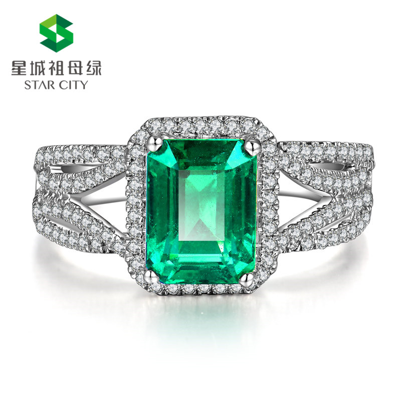 白18K祖母绿钻戒1.87ct 高净度 肉眼无暇级别