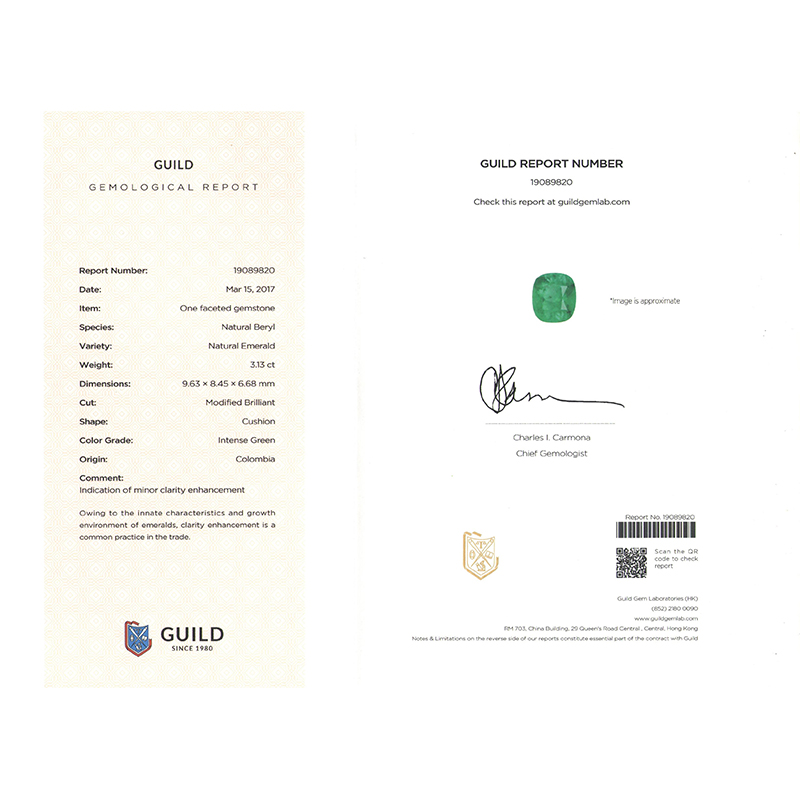 垫型祖母绿裸石3.13ct  哥伦比亚  INTENCE GREEN