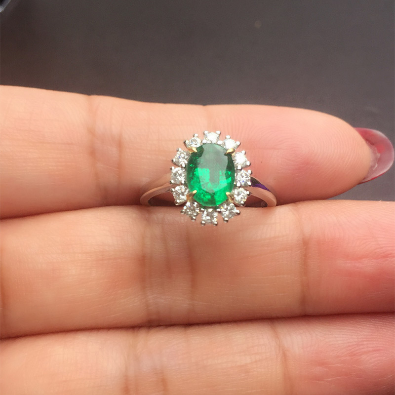 白18k金祖母绿钻戒1.198ct