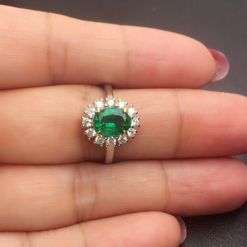 白18k金祖母绿钻戒1.198ct