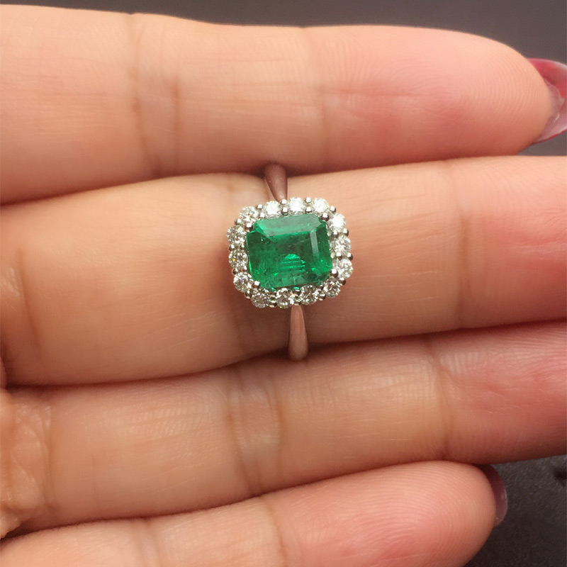 白18K金祖母绿钻戒1.594ct