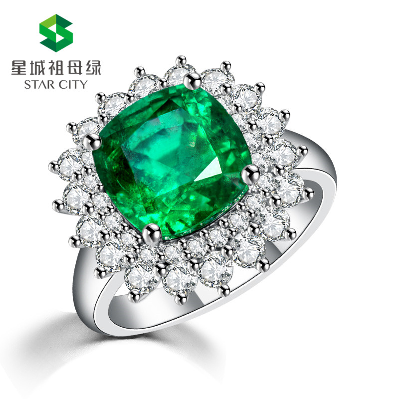 白18K金祖母绿戒 3.85ct