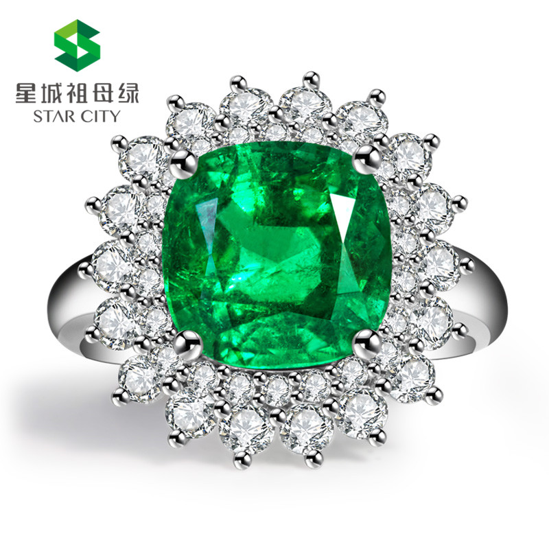 白18K金祖母绿戒 3.85ct