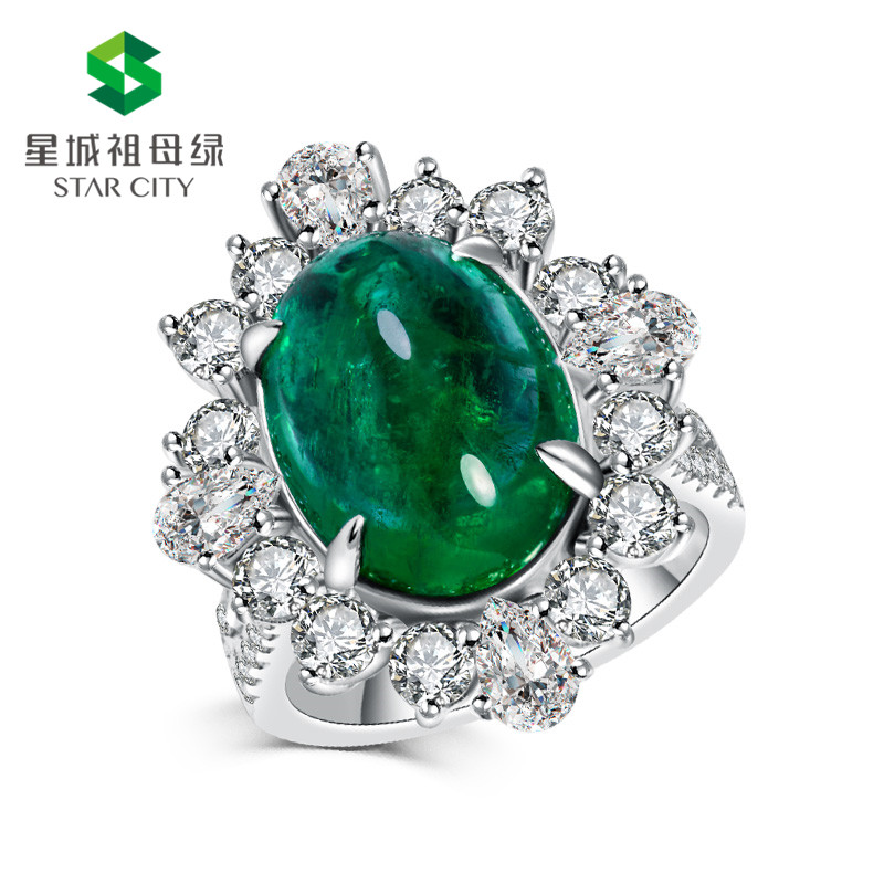 白18K金祖母绿钻戒7.69ct