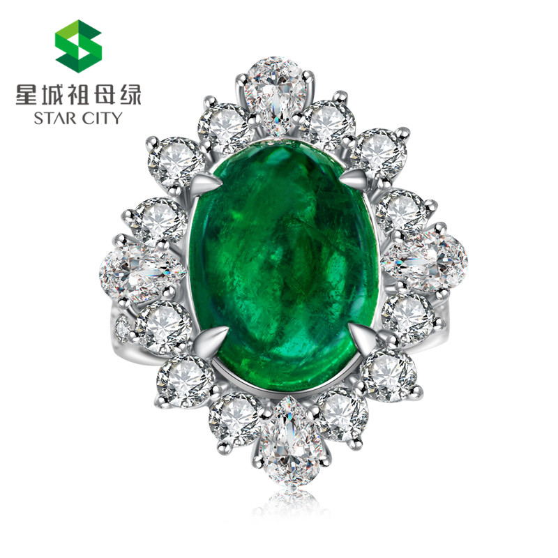 白18K金祖母绿钻戒7.69ct