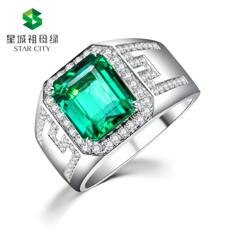 白18K金祖母绿钻戒3.94ct