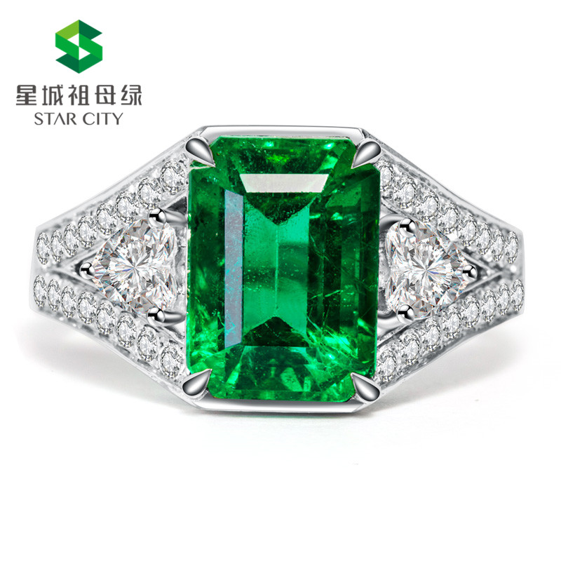 白18K金祖母绿钻戒3.26ct