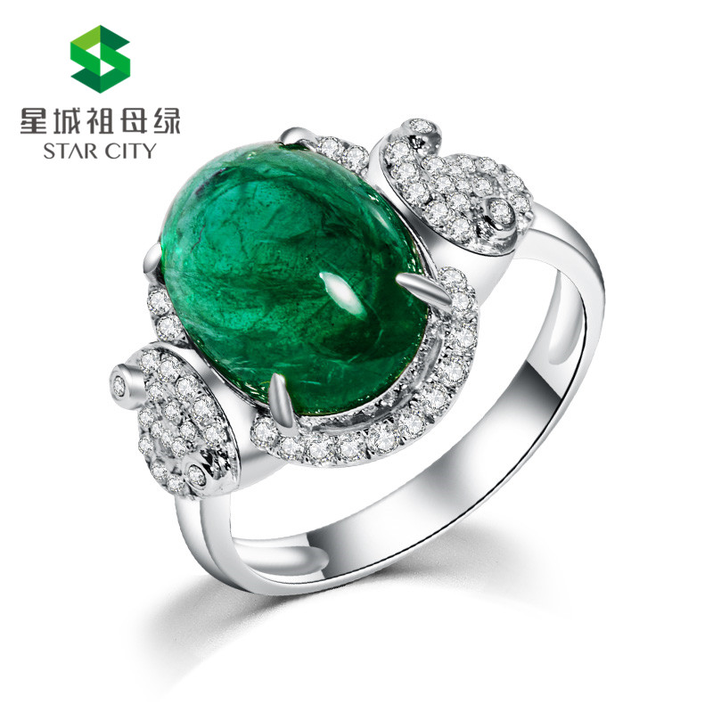 白18K金祖母绿钻戒5.23ct