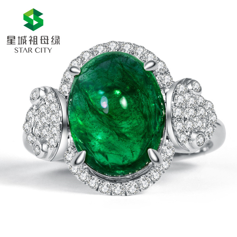 白18K金祖母绿钻戒5.23ct