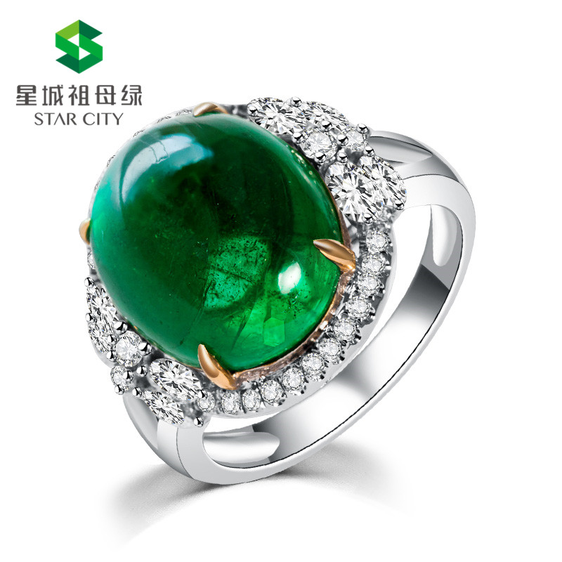 白18K金祖母绿钻戒7.74ct