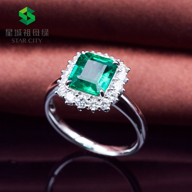 白18k金祖母绿钻戒1.645ct