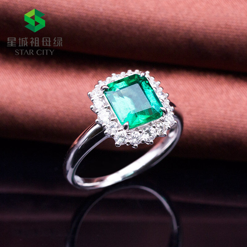白18k金祖母绿钻戒1.645ct