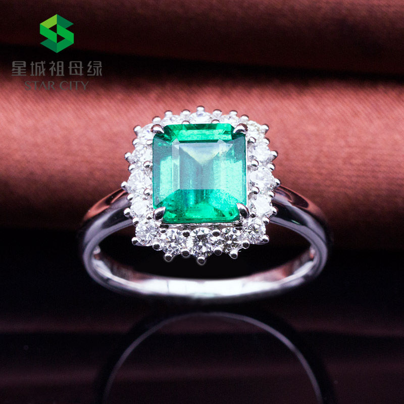 白18k金祖母绿钻戒1.645ct