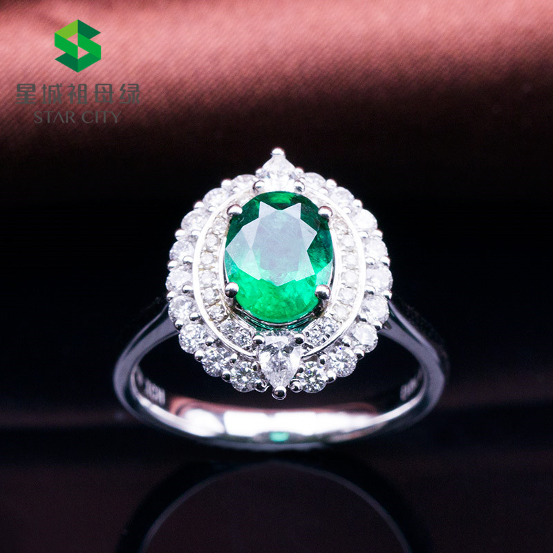 白18K金祖母绿钻戒1.19ct