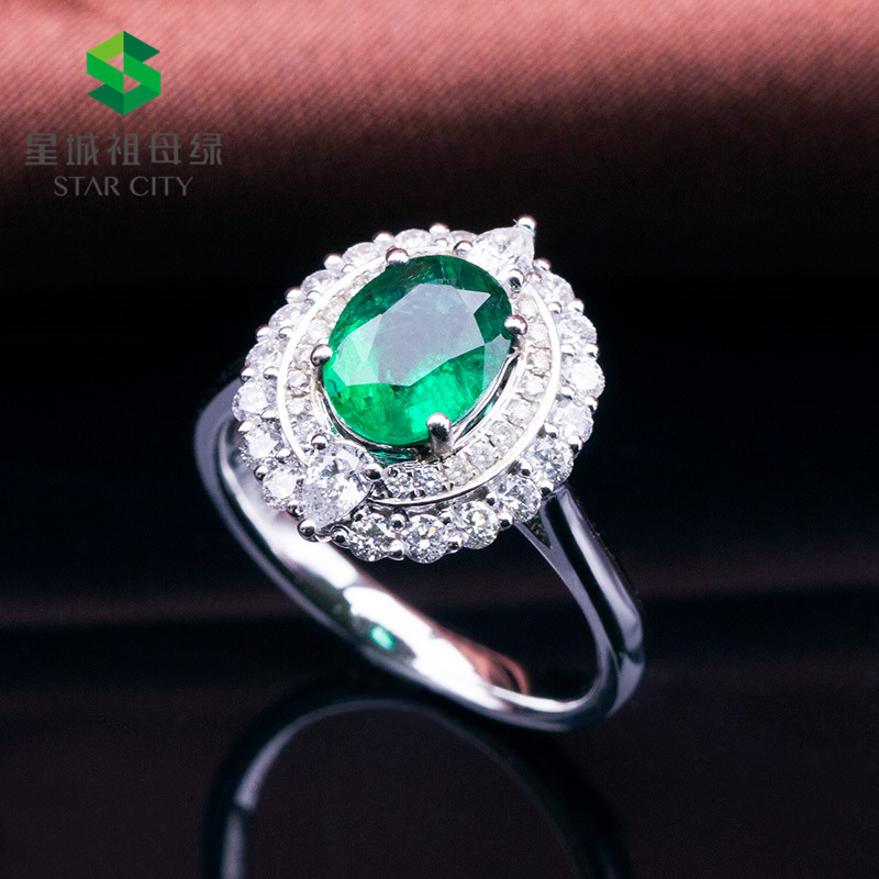 白18K金祖母绿钻戒1.19ct