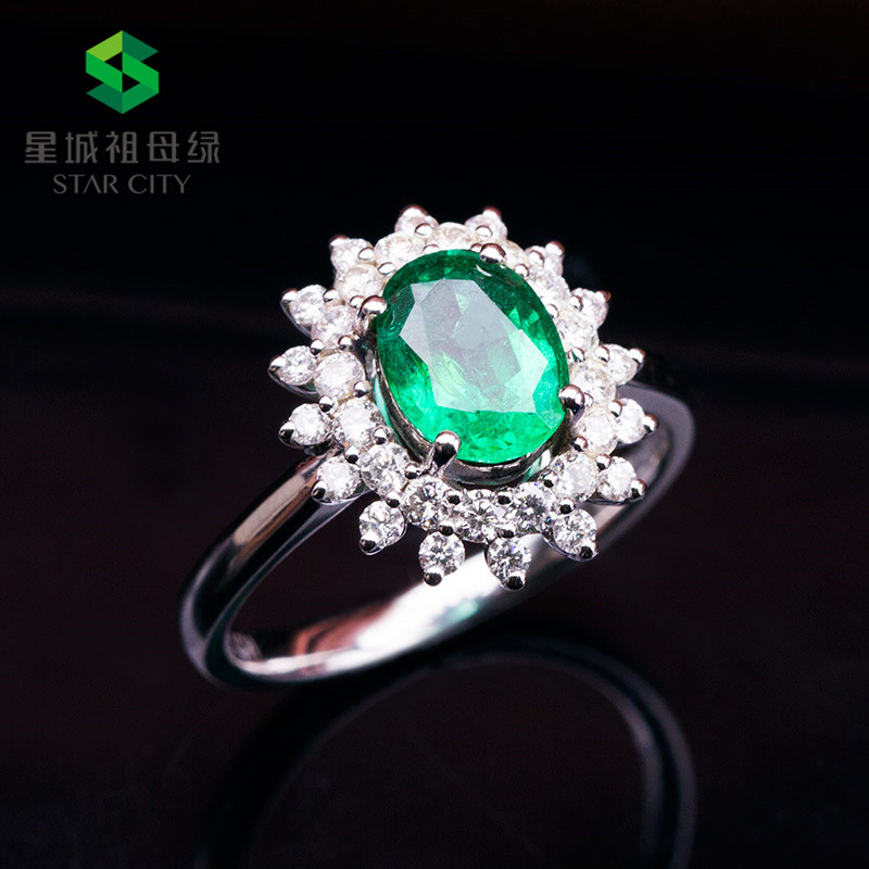 白18K金祖母绿钻戒1.22ct