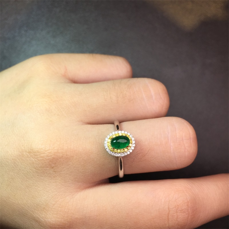 白18K金祖母绿黄钻钻戒0.497ct