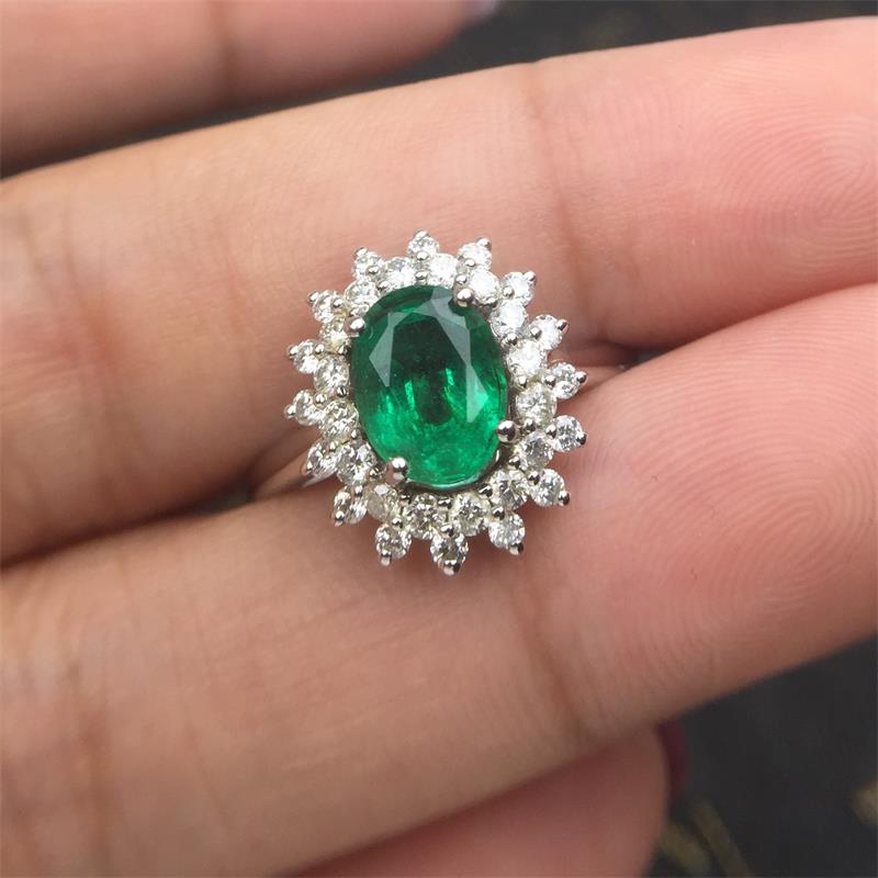白18k金祖母绿钻戒1.1ct
