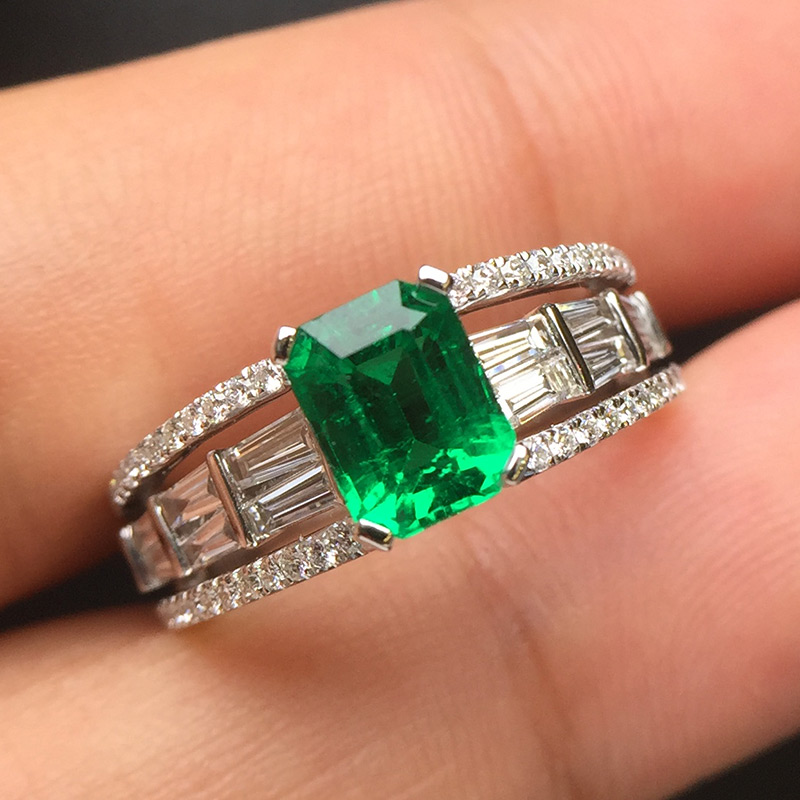 白18K金祖母绿钻戒1.15ct muzo 木佐绿