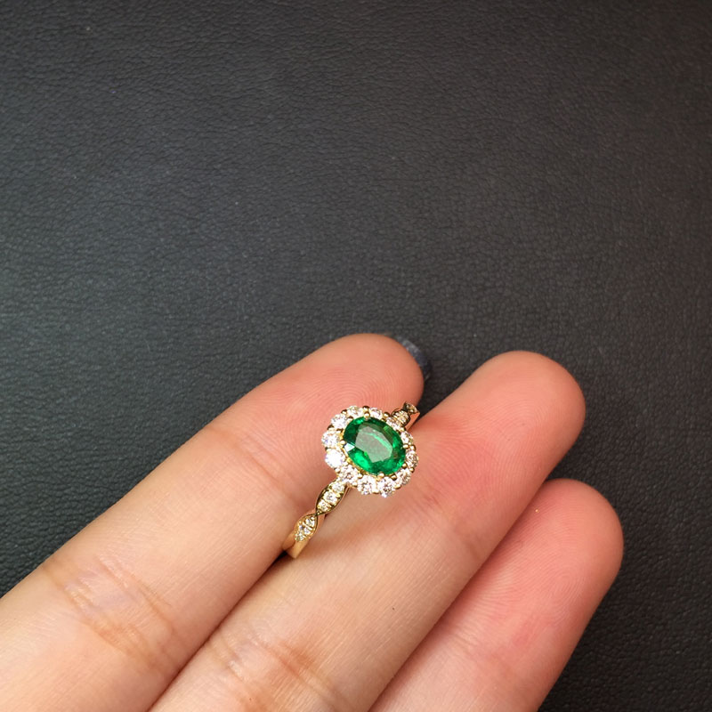 黄18K金祖母绿钻戒0.513ct