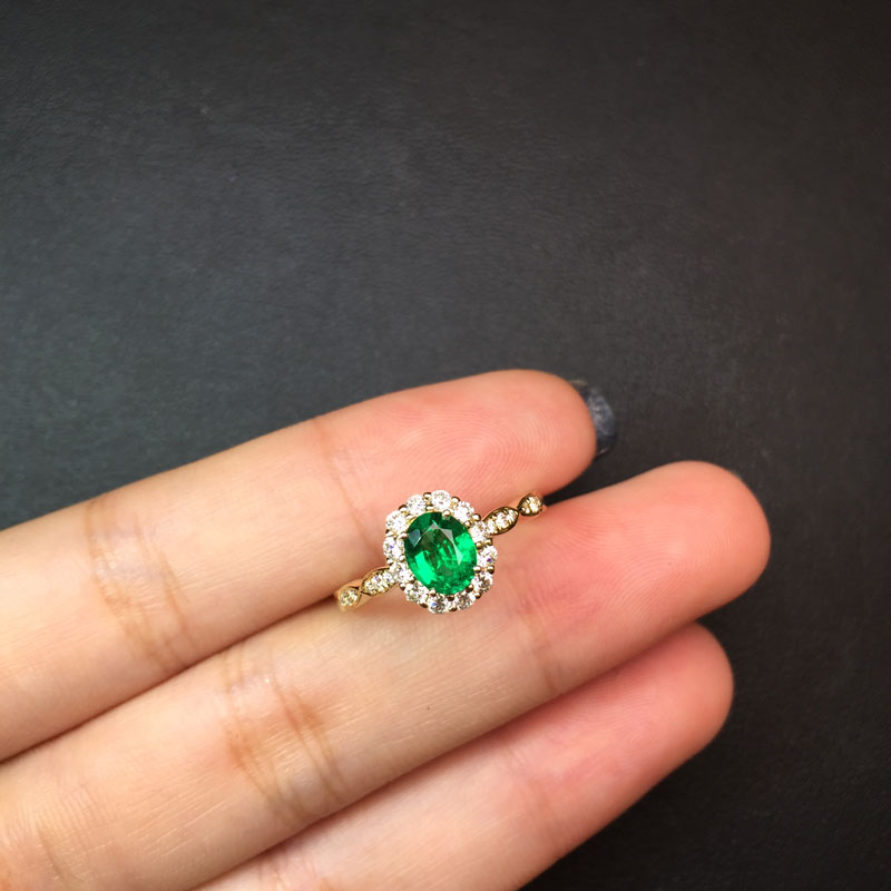 黄18K金祖母绿钻戒0.513ct