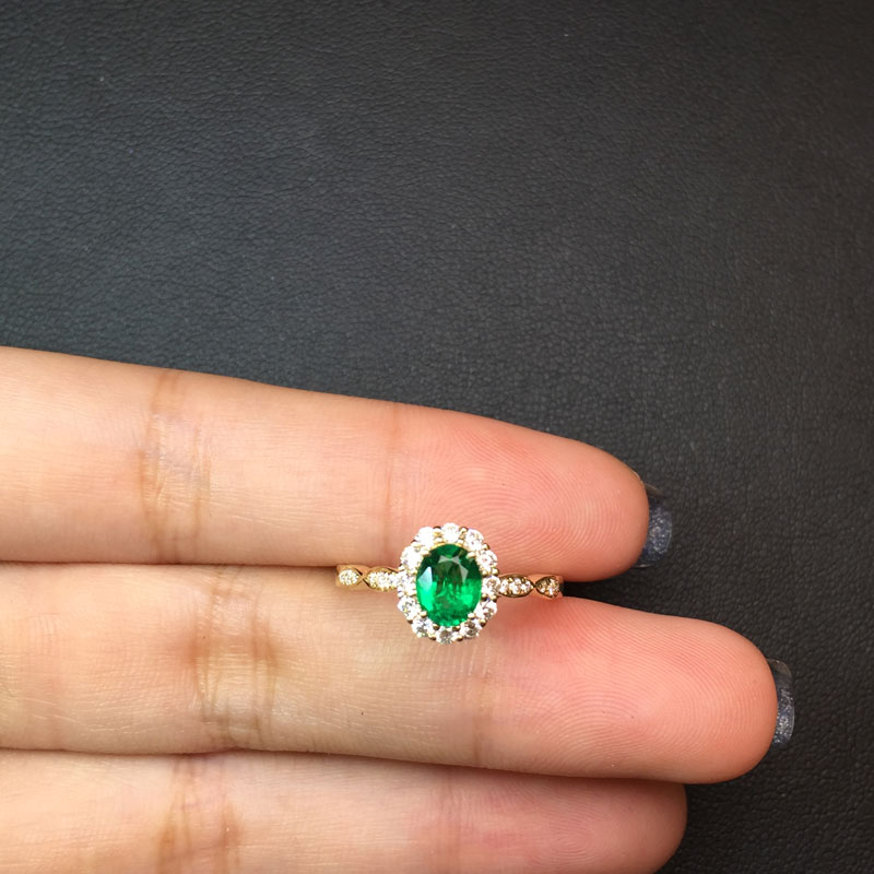 黄18K金祖母绿钻戒0.513ct