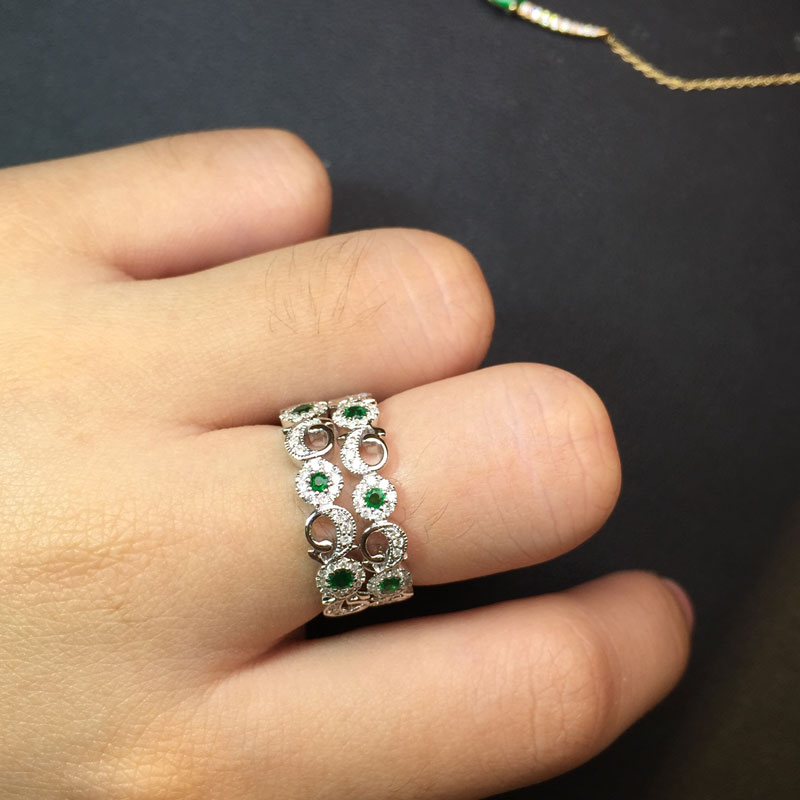 白18K金祖母绿钻戒0.169ct/5p