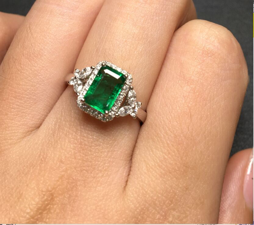 白18K金祖母绿钻戒1.448ct