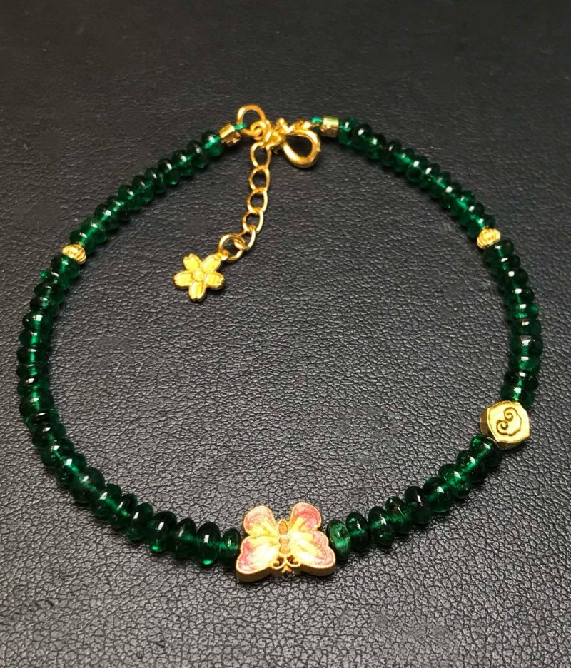 sc04965  足金赞比亚祖母绿珠串手链  12.699ct