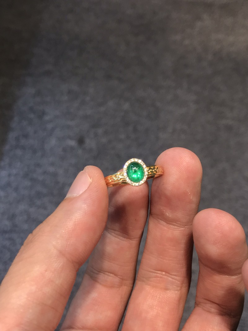 黄18K金赞比亚祖母绿戒指0.556ct