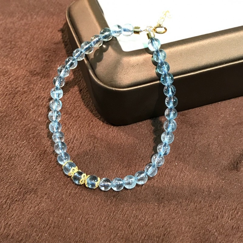 黄18K金海蓝宝石珠串手链 16.3750/0ct