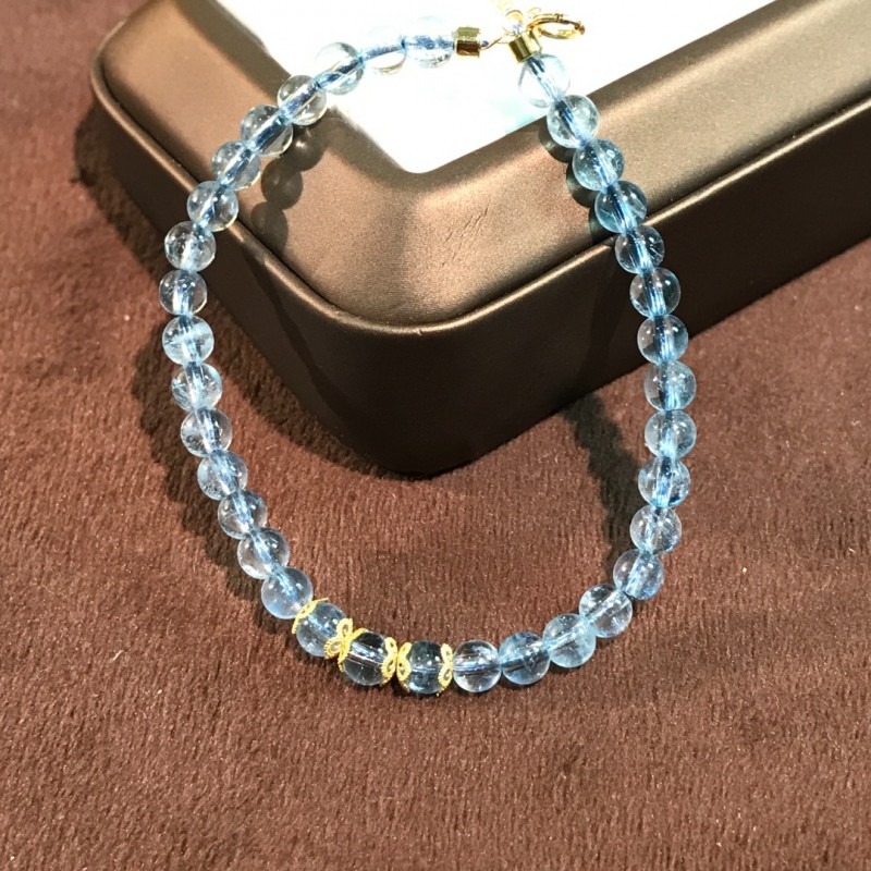 黄18K金海蓝宝石珠串手链 16.3750/0ct