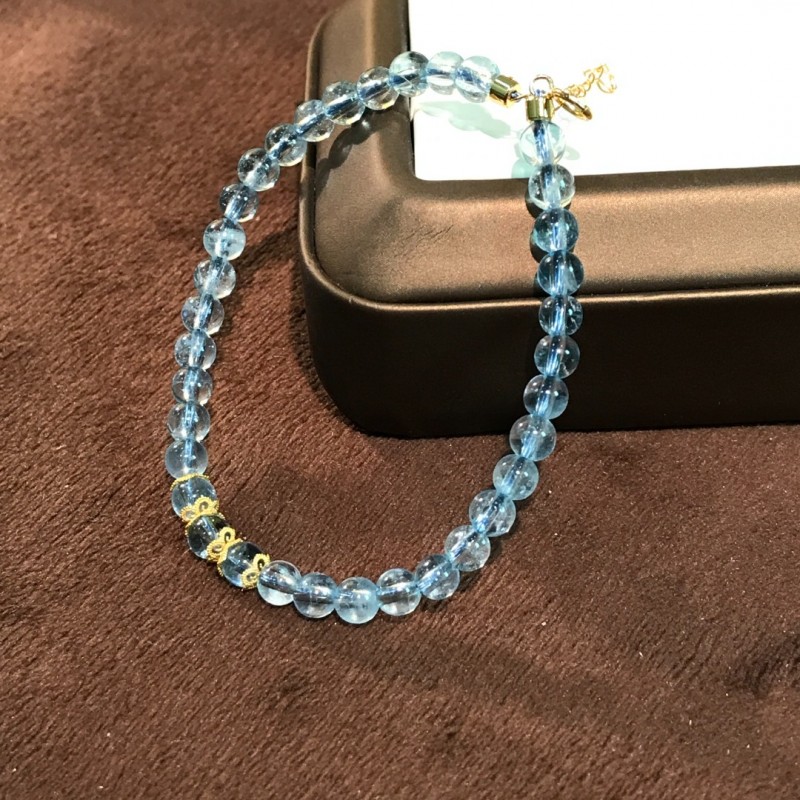 黄18K金海蓝宝石珠串手链 16.3750/0ct