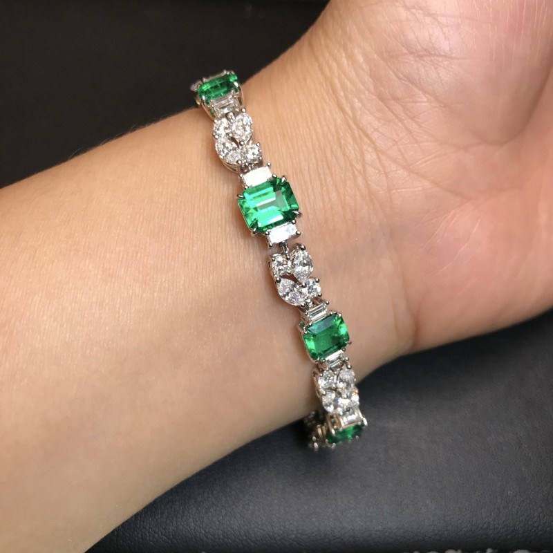 白18K金哥伦比亚祖母绿手链 8.48ct