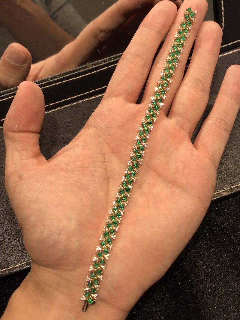 黄18K金阿富汗祖母绿手链 7.62ct