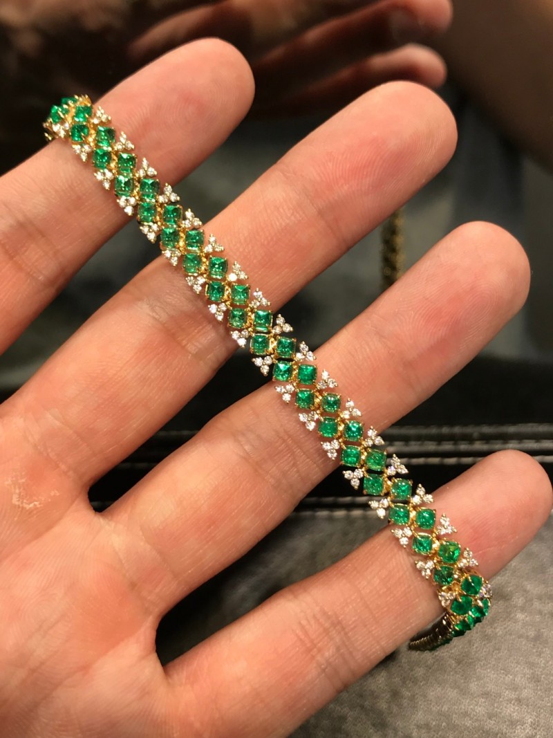 黄18K金阿富汗祖母绿手链 7.62ct
